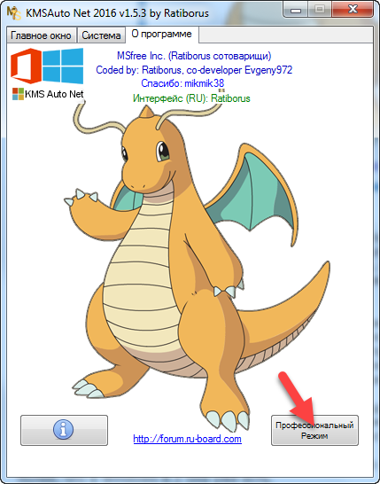 кнопка «Профессиональный режим»